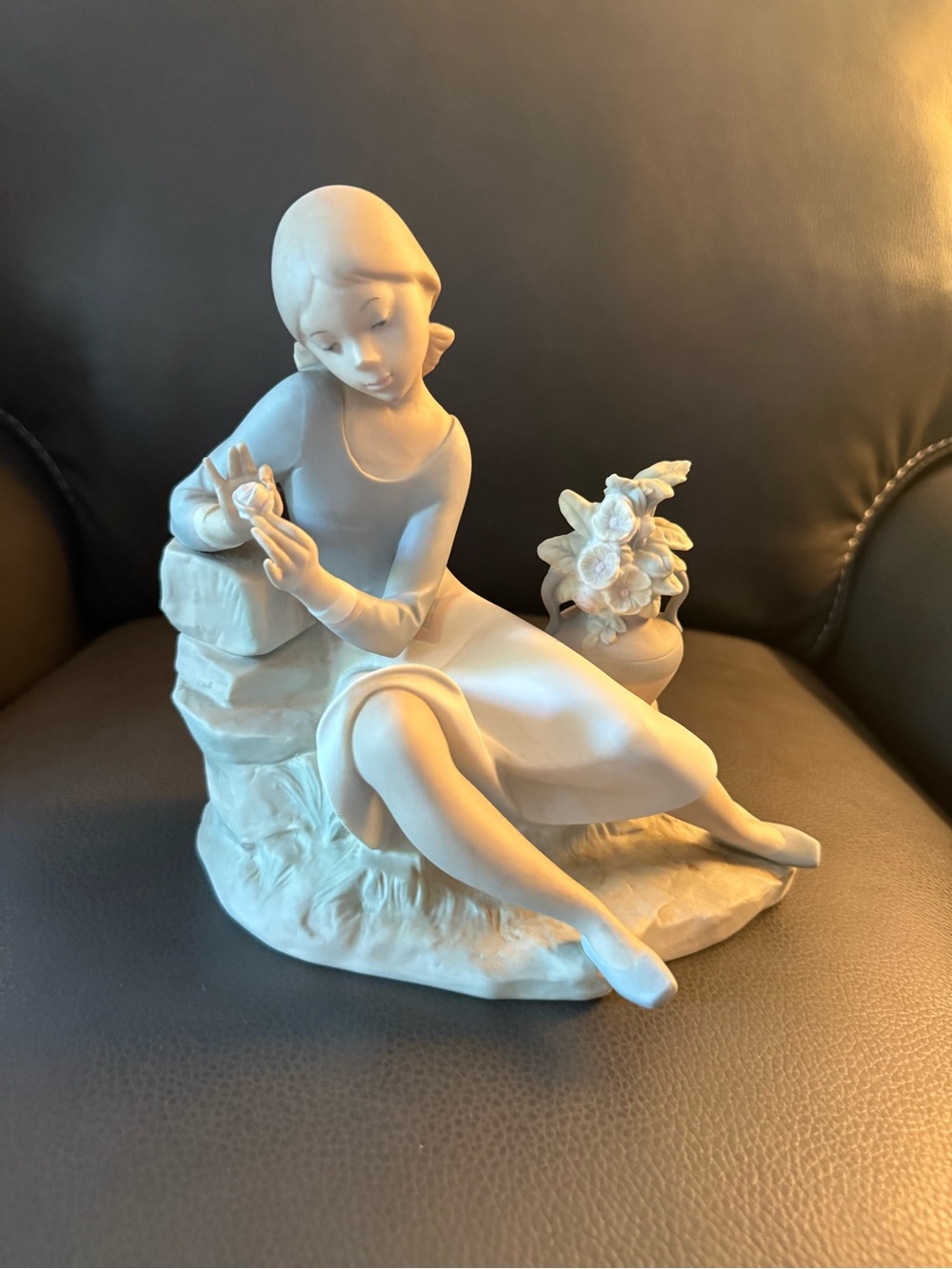 Lladro Rosalinda Porcelain Seated Girl Figurine in White - Elegant Home Art
